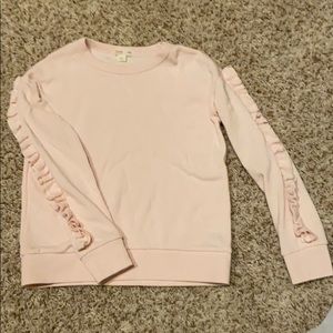 Ruffled sleeve crew neck sweatshirt